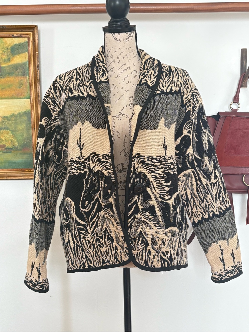 Vintage Flashback Southwestern Horse Tapestry Jacket Cotton Knit S